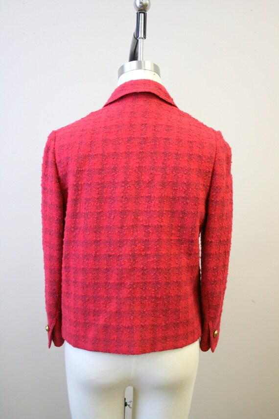 1950s Towncliffe Pink Wool Boucle Plaid Jacket - image 4