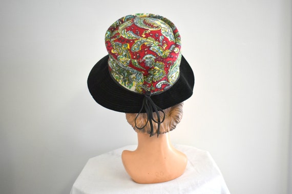 1960s Wool Paisley and Black Velvet Wide Brim Hat - image 3