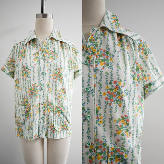 1970s Floral Knit Shirt