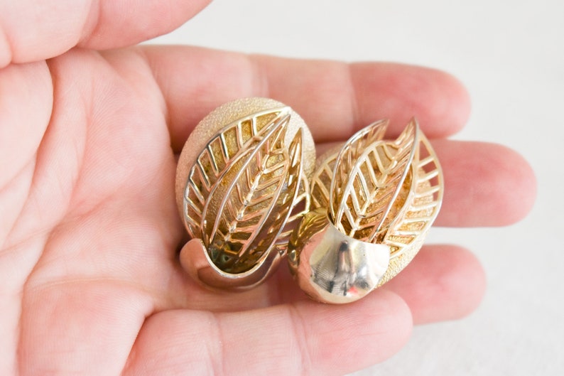 1960s Gold Leaf Clip Earrings image 4