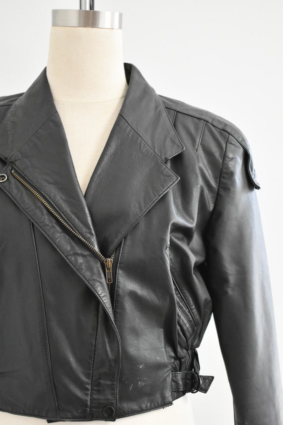 1980s Fidelity Black Leather Motorcyle Jacket - image 3