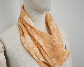 1960s Beige Floral Chiffon Cowl Scarf