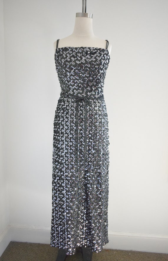 1970s Black and Silver Sequin Dress - image 3