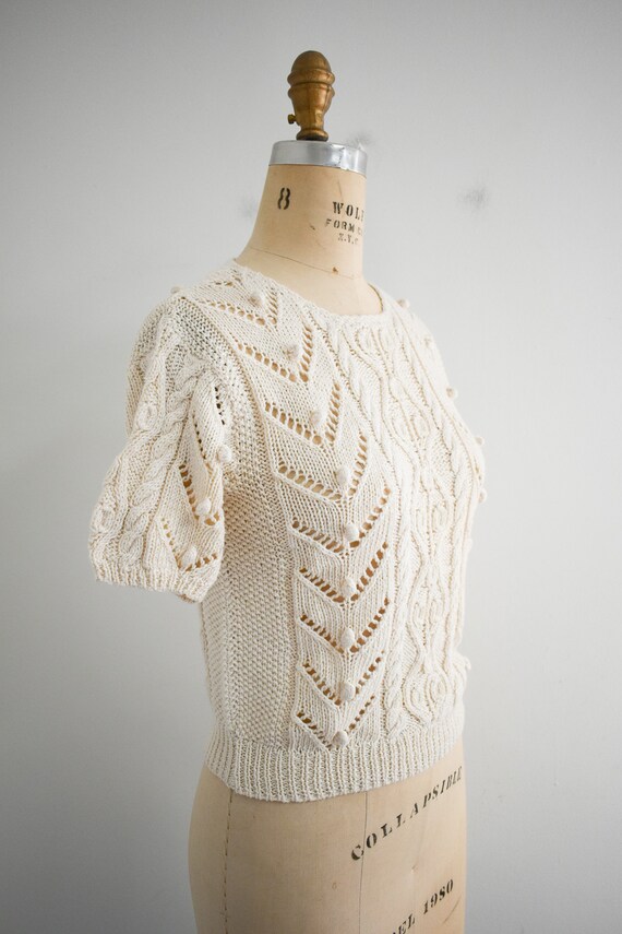 1970s Cream Open Knit Sweater - image 4