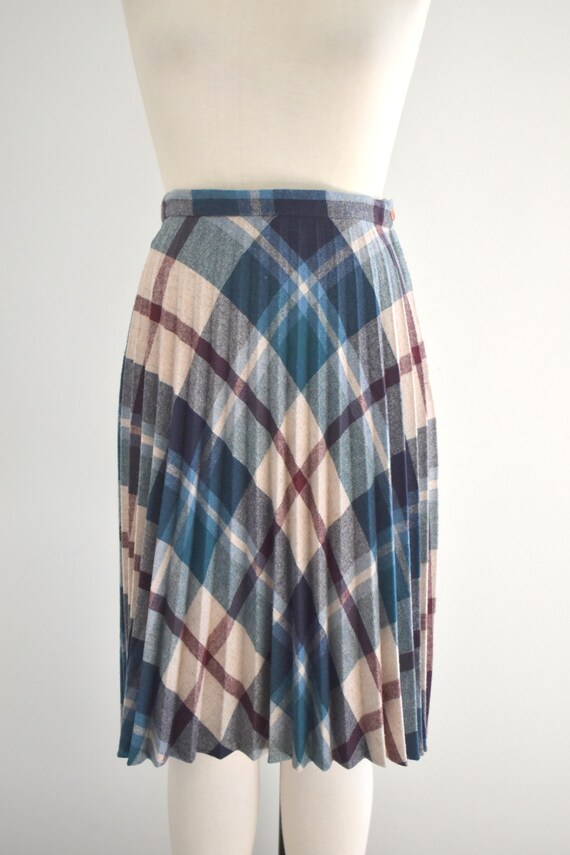 1970s Blue Plaid Midi Skirt - image 3