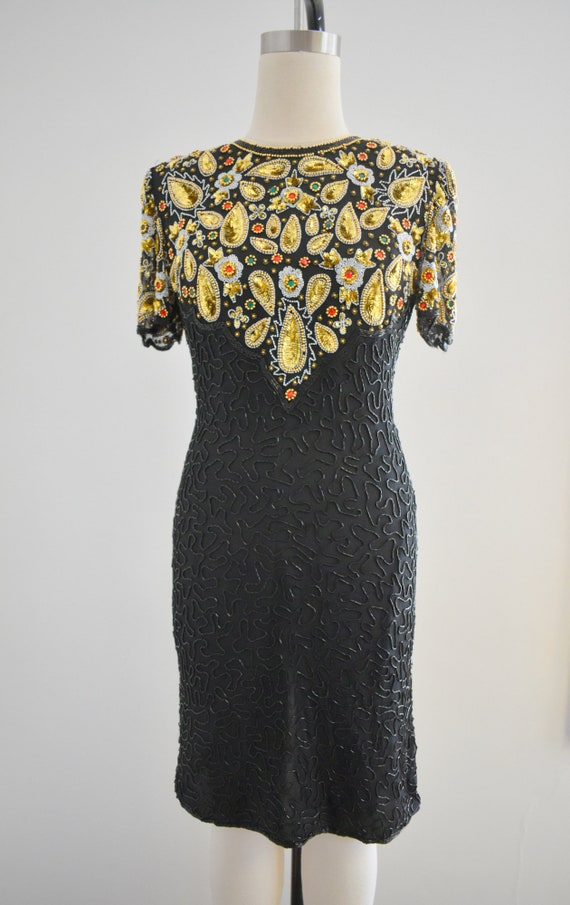 1990s Beaded and Sequin Cocktail Dress - image 2