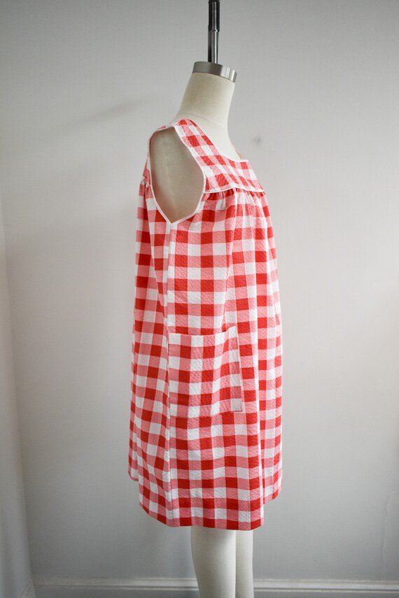 1980s Red and White Gingham House Dress - image 4