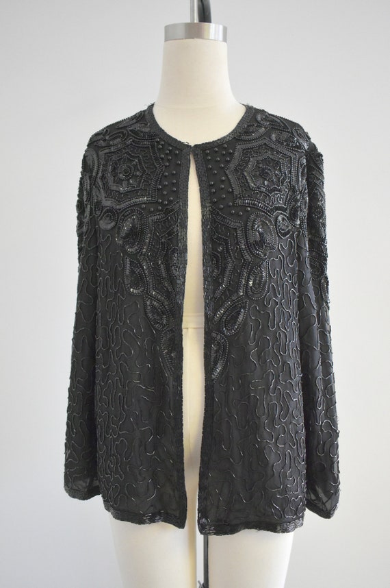 1990s Black Beaded Jacket - image 2