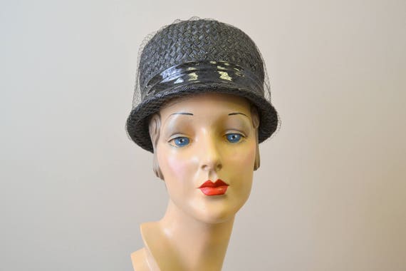 1960s Black Straw Bubble Hat - image 2