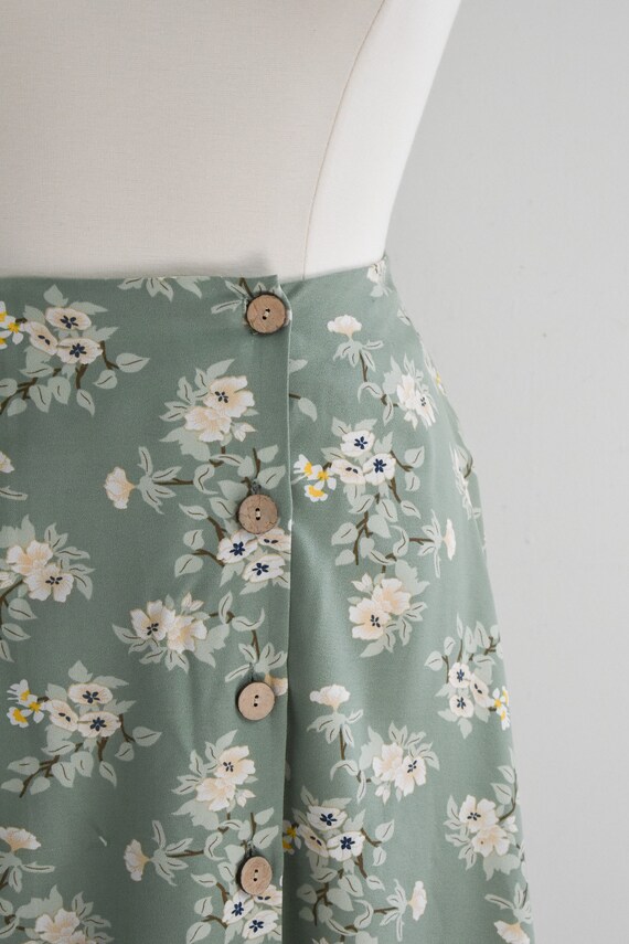1990s Sage Green Floral Skirt - image 2