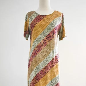 1990s Striped Animal Print Maxi Dress