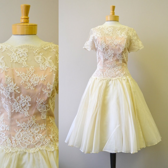 1950s Mr. Frank Cream Lace and Organdy Dress - image 1