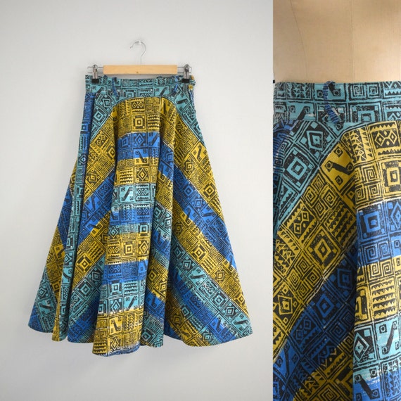 1950s Tribal Printed Cotton Circle Skirt - image 1