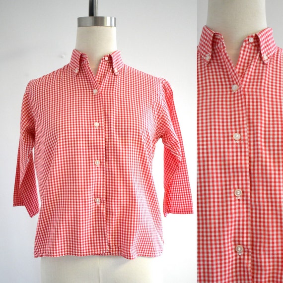 Vintage 1970's Gingham Check Lace Blouse Sz 8 Medium | eBay