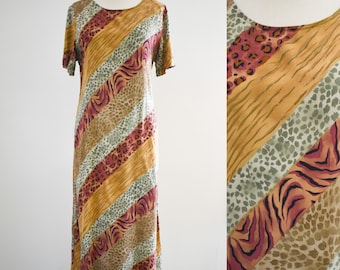 1990s Striped Animal Print Maxi Dress