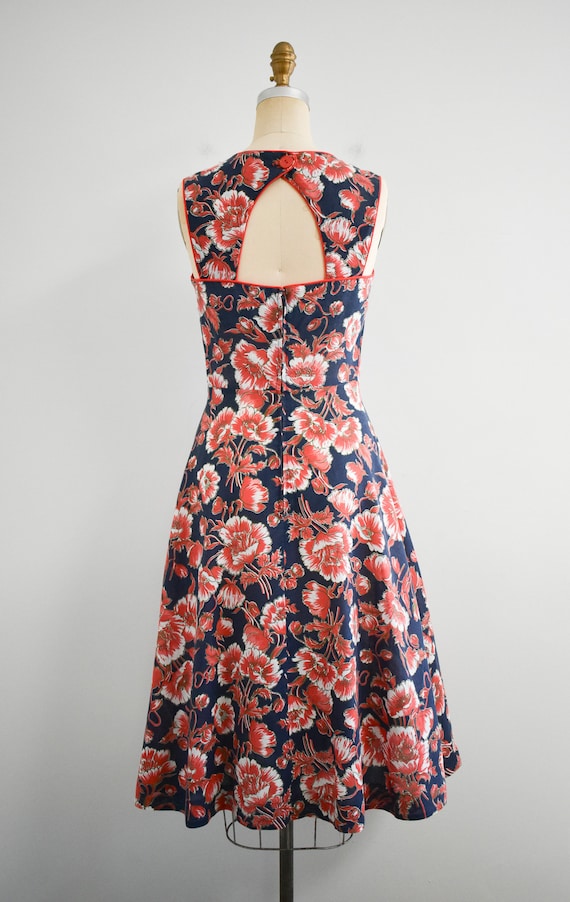 1970s Red and Navy Floral Dress - image 5