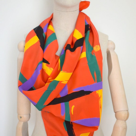 1960s Bayron Red Brushstroke Silk Scarf - image 1