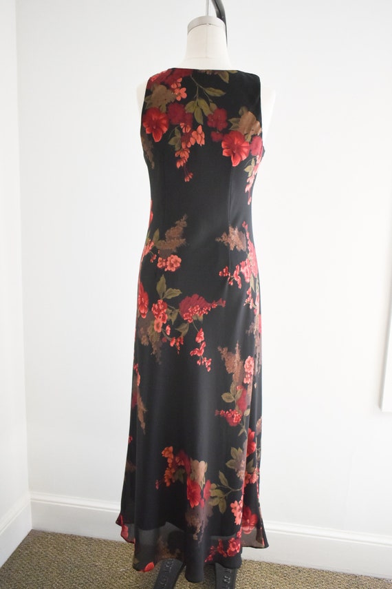 1990s Black and Red Floral Maxi Dress - image 5