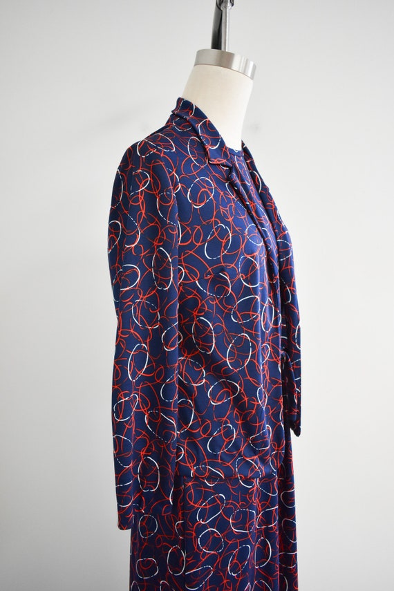 1970s Navy, Red, and White Ring Print Dress and J… - image 3