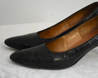 1950s Millerettes Black Leather/Reptile Heels