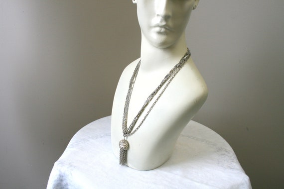 1960s Silver Chain Necklace with Chain Tassel Pen… - image 2