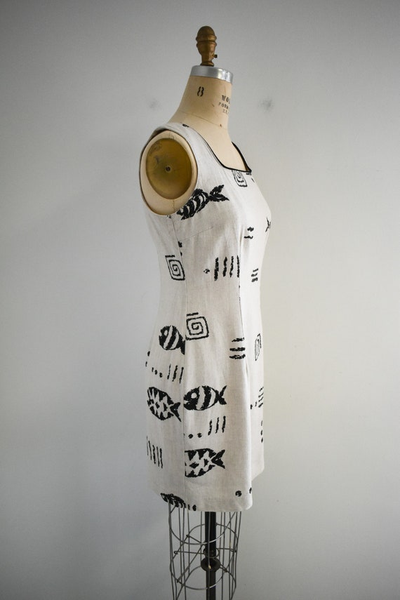 1990s Beige and Black Abstract Sheath Dress - image 4