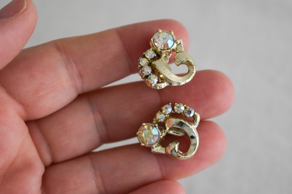 1950s/60s AB Rhinestone Screw Back Earrings - image 2