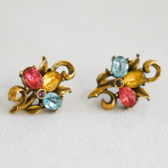 1940s/50s Coro Rhinestone Screw Back Earrings - image 1