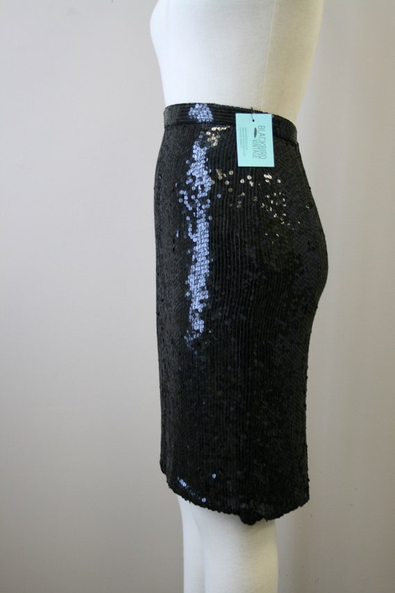 1980s Scarlet Rage Black Sequin Pencil Skirt - image 4
