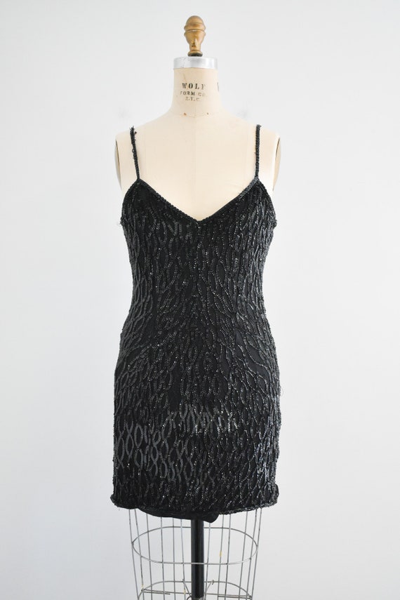 1990s Black Beaded Dress