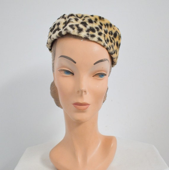 1960s Faux Fur Leopard Print Hat