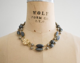 1960s Gray Faux Pearl Double Strand Necklace