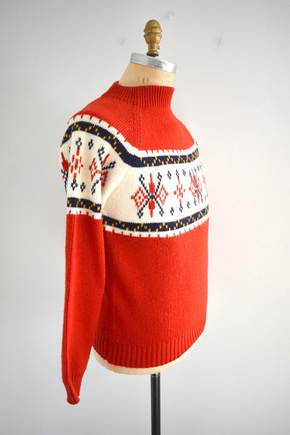 1970s JC Penney Red Patterned Men's Sweater Gem