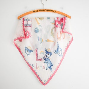 1940s Animal and Letters Novelty Silk Scarf