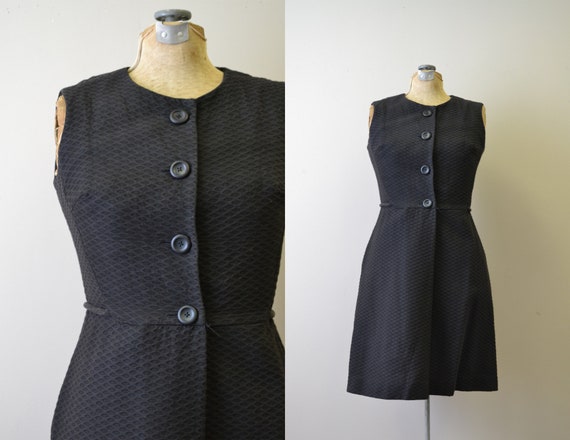 1960s California Girl Black Cotton Waffle Textured