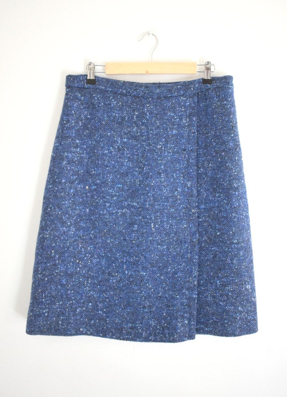 1960s Blue Flecked Tweed Wool Pencil Skirt - image 6