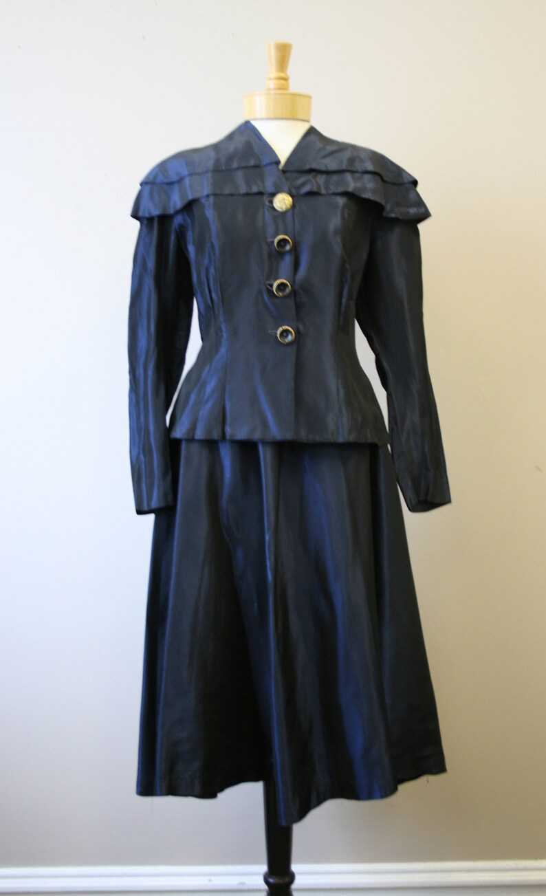 1940s Navy Taffeta Jacket and Skirt Set image 3