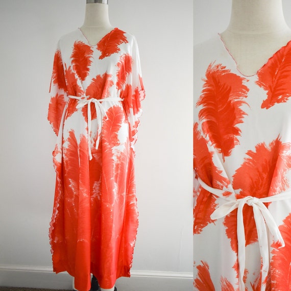 One Shoulder Caftan in Coral Multi main image 0
