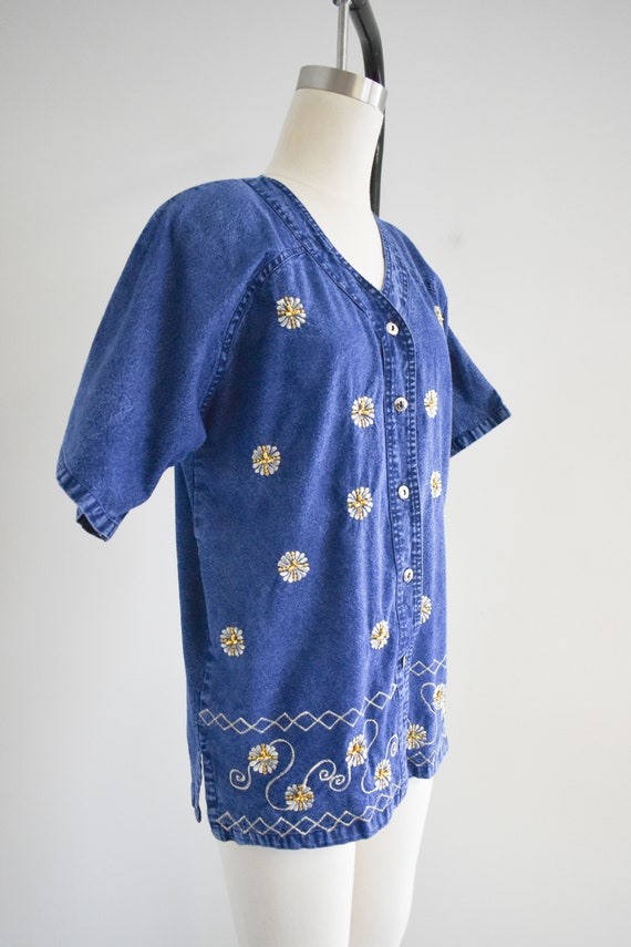 1990s Embellished Denim Shirt - image 4