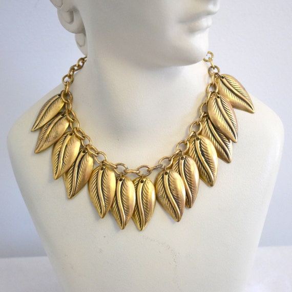 Vintage Gold Leaf Charm Necklace - image 1