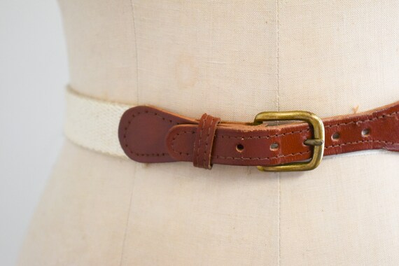 1970s/80s Beige Canvas and Brown Leather Belt - image 2