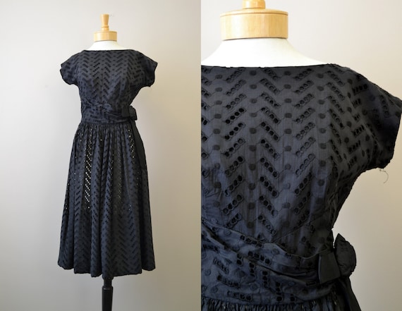 1950s Mar Tee Original Black Eyelet Lace Dress
