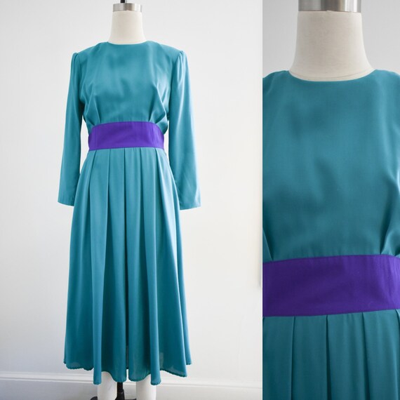 1990s Green and Purple Midi Dress