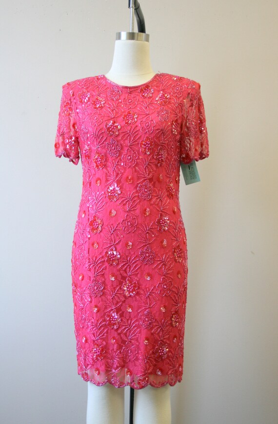 Robe Cocktail à Paillettes Rose Et Blanc Covington - Taille 14 - Neuve Avec étiquettes