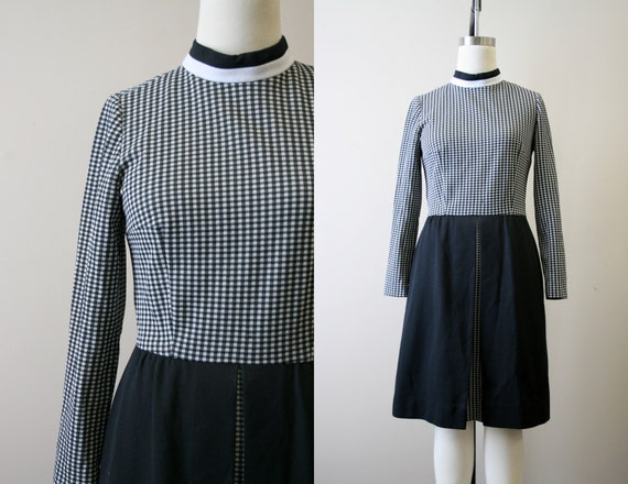 1960s Fred Rothschild Black and White Gingham Dres