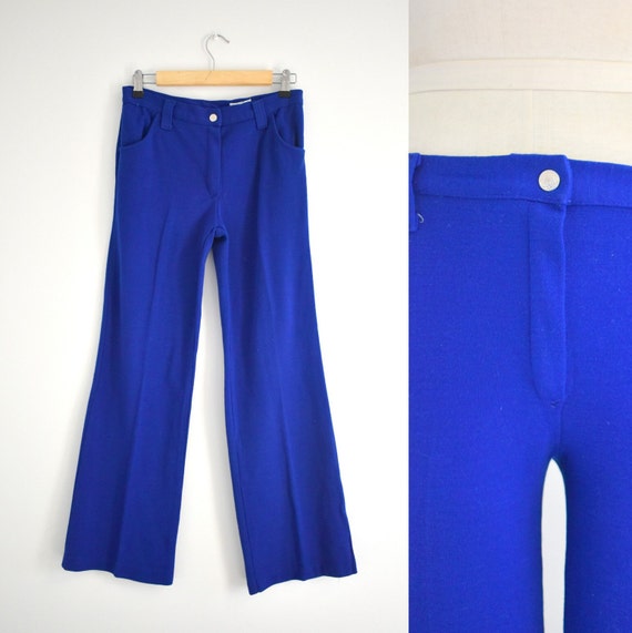 1970s Bright Blue Low Rise Knit Pants - image 1