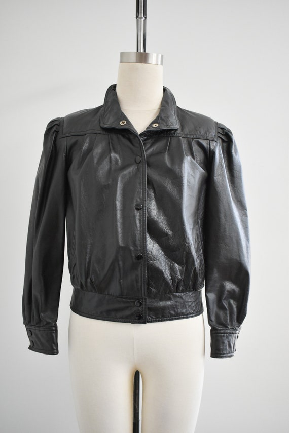 1980s Cropped Black Leather Jacket - image 2