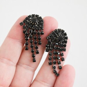 1950s/60s Black Rhinestone Dangle Clip Earrings