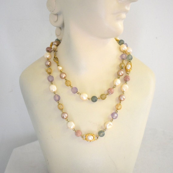 1990s Liz Claiborne Faux Pearl and Bead Necklace - image 1