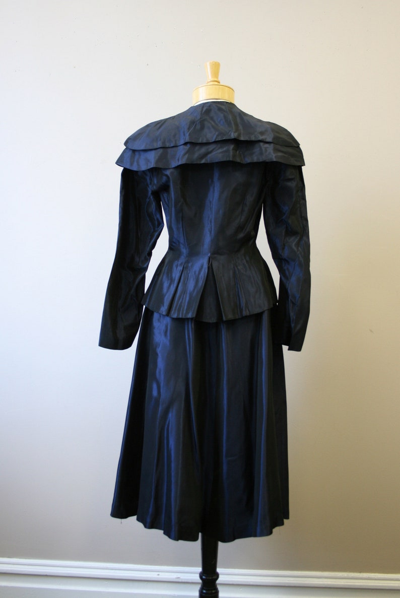 1940s Navy Taffeta Jacket and Skirt Set image 5